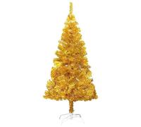 vidaXL Árbol de Navidad Artificial con Soporte Invertido Decoración Adornos Festivos Vacaciones Interior Exterior Dorado Pet 120 cm