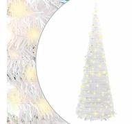 vidaXL Árbol de Navidad Artificial Desplegable, Adorno Navideño con 100 LED Soporte, Árbol Iluminado, Luces Decorativas de Navidad, Blanco 150 cm