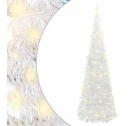 vidaXL Árbol de Navidad Artificial Desplegable, Adorno Navideño con 150 LED Soporte, Árbol Iluminado, Luces Decorativas de Navidad, Blanco 180 cm