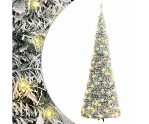vidaXL Árbol de Navidad Artificial Desplegable, Adorno Navideño con Nieve 50 LED Soporte, Árbol Iluminado, Luces Decorativas de Navidad, 120 cm