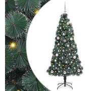 vidaXL Árbol de Navidad Artificial Iluminado con Juego de Bolas 150 cm, Sala de Estar, Árbol Moderno en Forma cónica, Iluminación integrada, Decoración navideña Interior, Decoración Festiva, Adornos