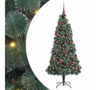 vidaXL Árbol de Navidad Artificial Iluminado con Set de Bolas 150 cm, Sala de Estar, Árbol Moderno en Forma cónica, Iluminación integrada, Decoración navideña Interior, Decoración Festiva, Adornos LE
