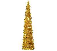 vidaXL Árbol de Navidad Artificial Plegable Decoración Desmontable Vacaciones Ligero Adornos Festivos Artificial Navideño Pet Dorado 150 cm
