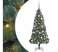 vidaXL Árbol de Navidad Artificial preiluminado con un Juego de Bolas de 120 x 65 cm en Verde sintético Mascotas, con Luces LED USB de Color Blanco cálido y Soporte de Acero Negro. ID