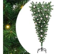 vidaXL Árbol de Navidad Artificial preiluminado invertido con Conjunto de Bolas, Sala, árbol Moderno al revés, Luces LED, decoración navideña única, Verde para Interiores