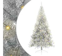 vidaXL Árbol de Navidad Artificial Preiluminado Plateado 210 cm Pet, Árbol de Navidad Moderno en Cono, Iluminación Navideña por USB, Pantalla LED, Decoración Festiva para Sala de Estar y Jardín