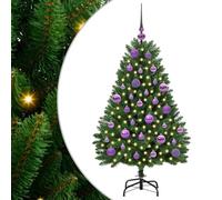 vidaXL Árbol de Navidad Artificial Verde 120 cm PVC y Metal, Árbol de Navidad Minimalista, Iluminado LED, Decoraciones de Temporada, Estilo para Interiores