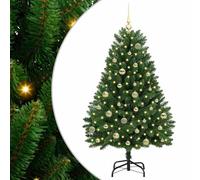vidaXL Árbol de Navidad Artificial Verde 150 cm PVC y Metal, Árbol de Navidad Minimalista, Iluminado LED, Decoraciones de Temporada, Estilo para Interiores