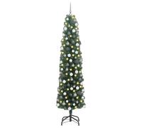 vidaXL Árbol de Navidad Artificial de 180 cm con Luces LED en Tira Verdes. Tiene Decoraciones Modernas, se alimenta por USB, está Hecho de PVC y Acero, y es fácil de Montar. Sirve Tanto para interio