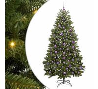 vidaXL Árbol de Navidad Artificial Verde 210 cm PVC y Metal, Árbol de Navidad Minimalista, Iluminado LED, Decoraciones de Temporada, Estilo para Interiores