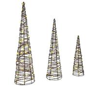 vidaXL Árbol de Navidad con 90 LED 3 pcs cálido 20 x 20 x 80 cm Ratán, Adorno LED Moderno y Duradero, decoración navideña, iluminación estacional, decoración USB, Festivo