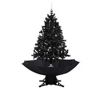 vidaXL Árbol de Navidad con Nieve y Base de Paraguas Decoración Adornos Festivos Artificial Navideño Echa Cayendo Luces PVC Negro 140cm