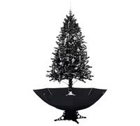 vidaXL Árbol de Navidad con Nieve y Base de Paraguas Decoración Adornos Festivos Artificial Navideño Echa Cayendo Luces PVC Negro 190 cm