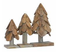 vidaXL Árbol de Navidad con Soporte 3 pcs Marrón Madera de Teca Maciza, Árbol de Navidad rústico, decoración Elegante, Centro de Mesa versátil, Adorno Sencillo para el hogar