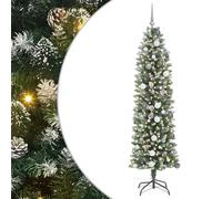 vidaXL Árbol de Navidad de 210 cm con Leds y Bolas en Blanco, Gris y Verde. Hecho de PVC, Funciona con USB, y Tiene 8 Modos de iluminación. Incluye Soporte y Adornos. Ideal para Usar Tanto en interio