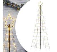 vidaXL Árbol de Navidad LED con estacas 220 Leds Blanco cálido 180 cm, decoración navideña, luz navideña, luz LED, luz navideña para Exteriores, árbol de Cono de Navidad