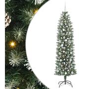vidaXL Árbol Navideño Artificial Delgado con 300 LED Verde y 210 cm, Sala de Estar, Árbol Navideño Tradicional, Decoración de Navidad Iluminada, Exhibición LED, Decoración Navideña para Interiores y