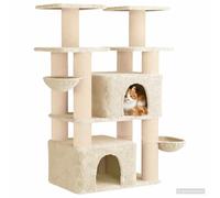 vidaXL - Árbol para gatos con postes de rascar de sisal, 2 unidades, crema de 147 cm, diviértete a tu gato con este árbol de varios niveles, espacio de juego, muebles felinos, centro de actividad