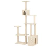vidaXL Árbol rascador para gatos con columnas de sisal, color crema, 177,5 cm, moderno árbol para gatos de varios pisos, unidad de actividad para gatos, parque de juegos para interiores, estructura