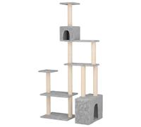 vidaXL Rascador para gatos con columnas de sisal, color gris claro, 177,5 cm, moderno árbol de varios pisos, unidad de actividad para gatos, parque de juegos para interiores, estructura de rascador