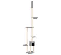 vidaXL Árbol rascador Gatos Suelo a Techo Gris Claro 258,5-284,5 cm, Torre para Gatos, Poste rascador para Gatos, Centro de Actividades para Gatos