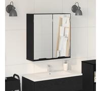 vidaXL Armario con espejo de baño, solución de almacenamiento de pared de roble negro, madera de ingeniería con 2 puertas y estantes, 64 x 20 x 67 cm