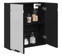 vidaXL Armario con espejo de baño, solución de almacenamiento de pared de roble negro, madera de ingeniería con 2 puertas y estantes, 64 x 20 x 67 cm