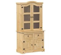 vidaXL Armario con Vitrina Corona Madera Maciza Pino 100x48,5x179 cm, Mueble Vitrina, Armario Expositor, Armario Cristal, Vitrina