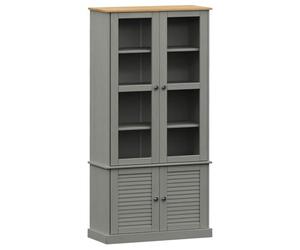 vidaXL Armario con Vitrina Vigo Madera Maciza Pino Gris 85x35x170 cm, Mueble Vitrina, Armario Expositor, Armario Cristal, Vitrina