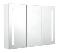vidaXL Armario Cuarto de Baño con Espejo LED Aseo Inodoro Muebles Mobiliario Tocador Botiquín Almacenaje Estante Decoración 89x14x62 cm Blanco Brillo