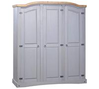 vidaXL Armario Clásico de Habitacion con Tres Puertas Mueble Ropero Madera de Estilo Corona Range Pino Mexicano Gris