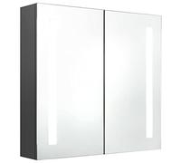 vidaXL Armario de Baño con Espejo LED Aseo Inodoro Muebles Mobiliario Tocador Botiquín Almacenamiento Estante Decoración Gris 62x14x60 cm
