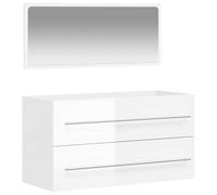 vidaXL Armario de baño con Espejo Madera de ingeniería Blanco Brillo, Mueble de baño, Armario de baño, Mueble para Lavabo de baño