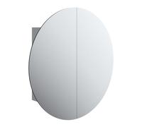 vidaXL Armario de Baño con Espejo Redondo y LED Iluminación Maquillaje Tocador Almacenamiento Suspendido Pared Mueble Decoración Gris