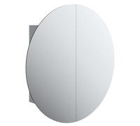 vidaXL Armario de Baño con Espejo Redondo y LED Iluminación Maquillaje Tocador Almacenamiento Suspendido Pared Mueble Decoración Gris