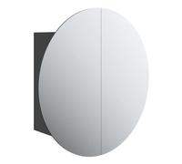 vidaXL Armario de Baño con Espejo Redondo y LED Iluminación Maquillaje Tocador Almacenamiento Suspendido Pared Mueble Decoración Negro