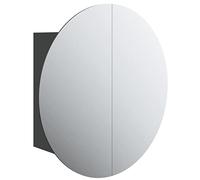 vidaXL Armario de Baño con Espejo Redondo y LED Iluminación Maquillaje Tocador Almacenamiento Suspendido Pared Mueble Decoración Negro