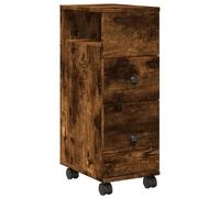 vidaXL Armario de baño Estrecho con Ruedas Madera Roble Ahumado, Almacenamiento de baño Estrecho, Almacenamiento de baño Delgado