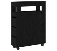 vidaXL Armario de baño Estrecho con Ruedas | Roble Negro Madera de ingeniería Diseño Moderno Estantes Ajustables Amplio Almacenamiento Uso en Oficina y Sala de Estar Solución ahorradora de Espacio en