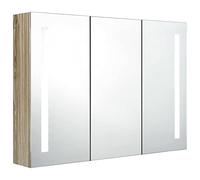 vidaXL Armario de Cuarto de Baño con Espejo y LED Aseo Inodoro Muebles Mobiliario Tocador Botiquín Almacenamiento Estante Decoración 89x14x62 cm Roble