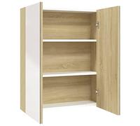 vidaXL Armario de Espejo de Baño Pared Muebles Almacenamiento Aseo Ducha Habitación Decoración Duradero Estable MDF Blanco y Roble 60x15x75 cm