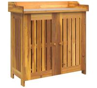 vidaXL Armario de Jardín Marrón de Madera de Acacia Sólida con Mesa de Zinc de 78 x 36.5 cm. Es una solución de Almacenamiento Rectangular Moderna para la Sala de Estar. Se Monta fácil con Dos Perso