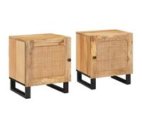 vidaXL Armario de Noche 2 pcs Natural 40 x 33 x 46 cm, Mesa de Noche Elegante, Armario de Madera, Tapa de Madera de Mango, Almacenamiento Funcional, Diseño Atractivo, Mueble Que Ahorra Espacio