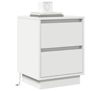 vidaXL Mesita de Noche con Luces LED - Mesa Pequeña Moderna en Blanco - MDF con Cajones de Cierre Suave - Ideal para Almacenamiento en el Dormitorio - 39x34.5 x 50 cm - Muebles Compactos para el INT