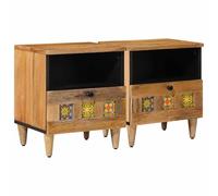 vidaXL Armario de Noche con cajón 2 pcs Natural 40 x 33 x 46 cm, Mesita de Noche, de Mango Macizo, Almacenamiento Compacto, organizada y rústica, Dormitorio