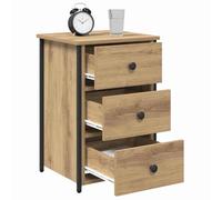 vidaXL Mesa de Noche de Roble Artesanal, Mesita Minimalista con 3 Cajones, Duradera y Elegante para Almacenamiento Compacto en el Dormitorio.