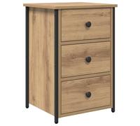 vidaXL Mesa de Noche de Roble Artesanal, Mesita Minimalista con 3 Cajones, Duradera y Elegante para Almacenamiento Compacto en el Dormitorio.