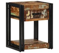 vidaXL Mesa de Noche Sólida de Madera Recuperada Moderna Mesita de Noche Con Cajón Y Marco de Hierro Multicolor Almacenamiento Para Decoración de Dormitorio Se Adapta a Espacios Pequeños Muebles Rústi