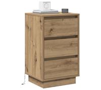 vidaXL Cabecera de Noche con LED de Roble, 39X34.5 x 65cm, mesita de Noche de Madera de ingeniería, Mesa de Dormitorio, Almacenamiento para un Dormitorio Moderno, Compacto, Inteligente, con un Peque