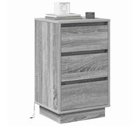 vidaXL Mesa de Noche con LED en Gris Sonoma, 39 x 34,5 x 65 cm, Fabricada en Madera de ingeniería. Ideal para almacenar en el Dormitorio, es una Mesa de Noche Moderna, compacta y práctica con un CAJ